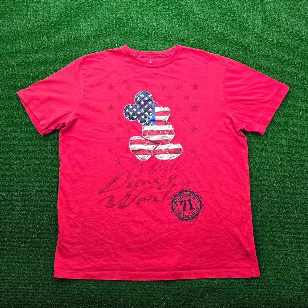 Walt Disney World Tshirt Mens Large Mickey Mouse American Flag Patriotic Patch